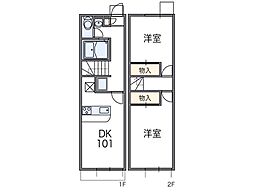 レオパレスラダックC 2DKの間取図画像