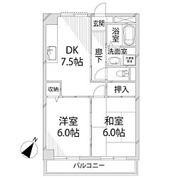 ライフタウン 2DKの間取図画像