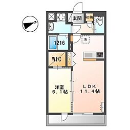 カーサ クラージュ 1LDKの間取図画像