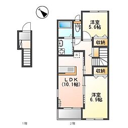 グランディール 2LDKの間取図画像
