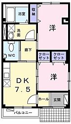シュープリーム 2DKの間取図画像