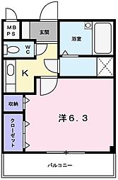 サンセール 1Kの間取図画像