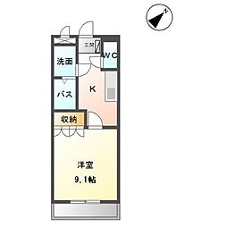 コンフォール白水 1Kの間取図画像