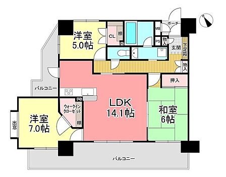 2026年8月大規模修繕済み。好みにリフォームしたい方にもおススメ。2面バルコニーで明るく風通し良好。