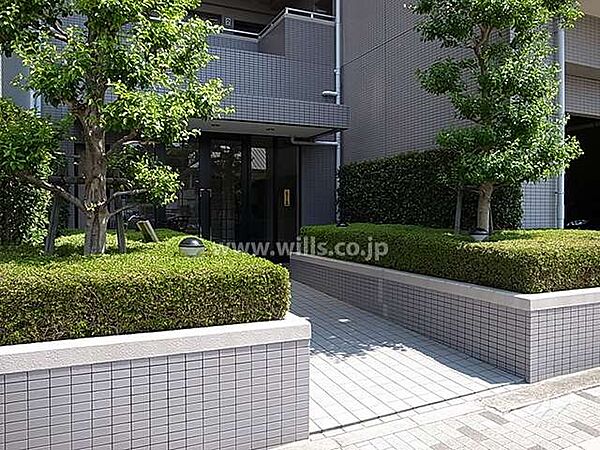 両脇に植栽スペースが設けられたエントランス綺麗に管理されており、緑豊かなエントランスアプローチになります！エントランスの扉から道路まで距離が有りますので、安全です。