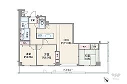 パレ昆陽池公園1 3LDKの間取図画像