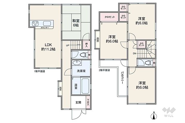 間取りは延べ床面積84.18平米の4LDK。全室6帖以上のゆとりのプラン。LDKに隣接する和室は家族の寛ぎの空間としても。バルコニーはL字型で2部屋が面し、室内廊下からもアクセスできます。