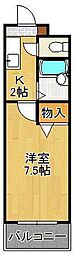 アベニール八幡 3階1Kの間取り