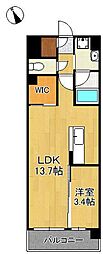 ウイングス西本町 3階1LDKの間取り