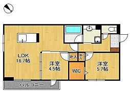 D-ROOM浅生 2階2LDKの間取り