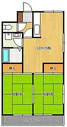 ディアライフ中央 4階2DKの間取り