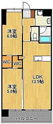 ウイングス八幡駅前 2LDKの間取図画像