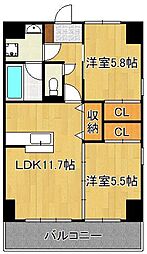プランドール一枝 2LDKの間取図画像