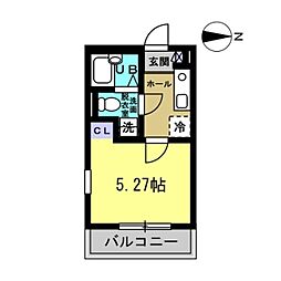 ベルフルール 1Kの間取図画像