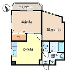 第二吉岡マンション 3階2DKの間取り