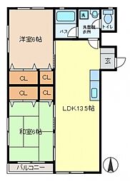 メゾンドール 1階2LDKの間取り