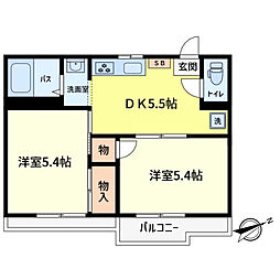 アシェンダハウスB 2DKの間取図画像
