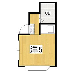 川田道ハイツ 2階ワンルームの間取り