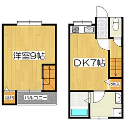 京都地下鉄東西線 椥辻駅 徒歩25分の賃貸テラスハウス 1DKの間取り