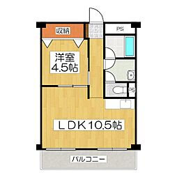 山科ハイツ 3階1LDKの間取り