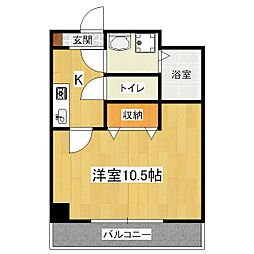 LACASA山科 5階1Kの間取り