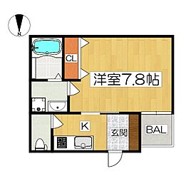 仮）山科区小野蚊ケ瀬町新築アパート 3階1Kの間取り