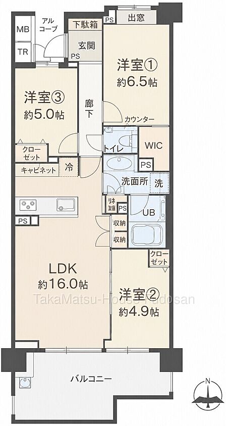 専有面積72.26?、バルコニー面積:14.18?、間取:3LDK