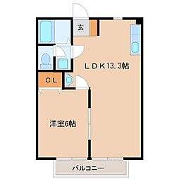 西鉄天神大牟田線 西鉄小郡駅 徒歩12分の賃貸アパート 2階1LDKの間取り