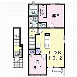 サンセール大刀洗A 2階2LDKの間取り