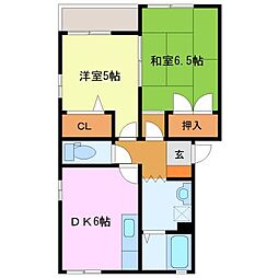 コーポイン三沢 2階2DKの間取り