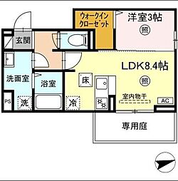 フリーデンやりた 1階1LDKの間取り