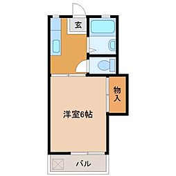 スワンハウスA棟 1階1Kの間取り