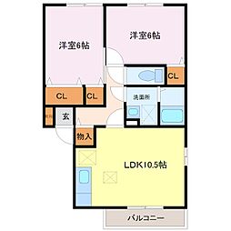 グリーンヒルズ三国が丘2A 2LDKの間取図画像