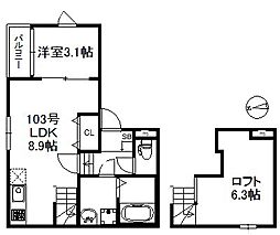 鳥栖市藤木町アパート 1LDKの間取図画像