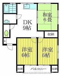 リバティー古賀2 3DKの間取図画像