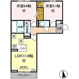 D-ROOM菊池 A棟 2LDKの間取図画像