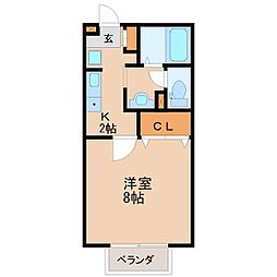 フォンティーヌ 2階1Kの間取り