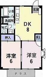 サンヒルズ 1階2DKの間取り