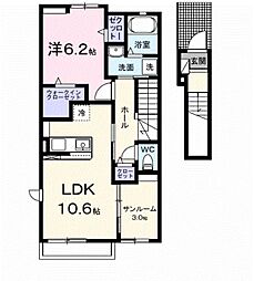 ヒカルサ鳥栖今泉ノース 2階1LDKの間取り