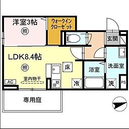 フリーデンやりた 2階1LDKの間取り