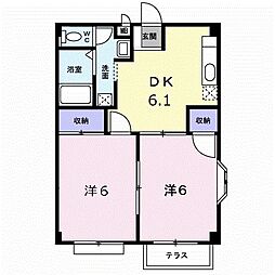 サンヒルズ中島 2階2DKの間取り