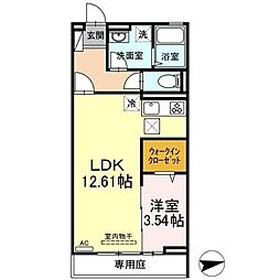 フェリシア・ロゼ 1階1LDKの間取り