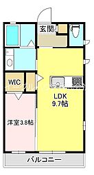 カーサ弥生が丘 1階1LDKの間取り