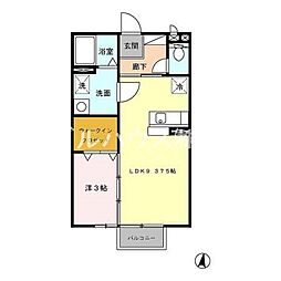 エレゼタウンII 1階1LDKの間取り