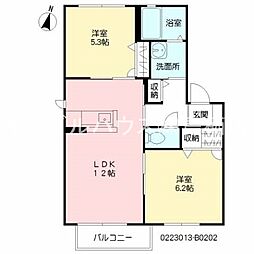 ピュアメゾン田代B 2LDKの間取図画像