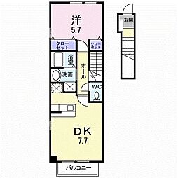 シャルマンヒロ弐番館 1DKの間取図画像