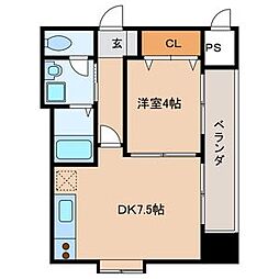 イー・ポプラール2 1DKの間取図画像