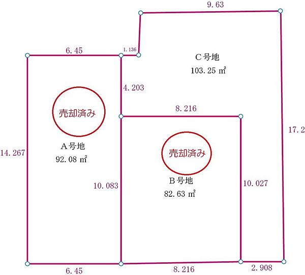 全体区画図　建築条件付き　3区画・82.61m2～103.30m2