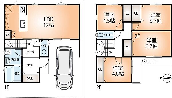 ●売却済●Ｂ号地　参考プラン図　延べ床面積106.92平米　