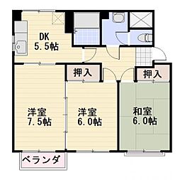 JR信越本線 長野駅 徒歩30分の賃貸マンション 4階3DKの間取り